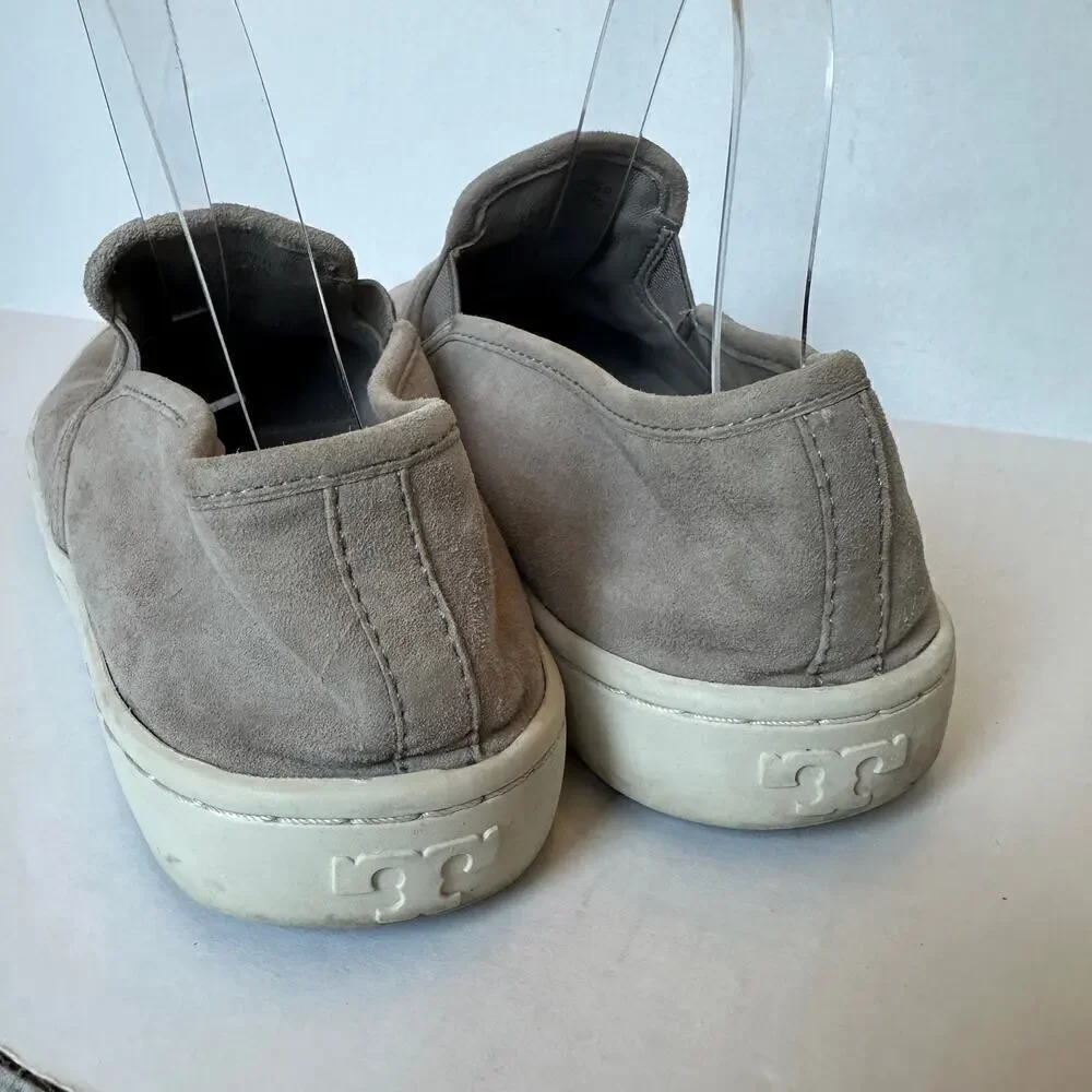 Tory Burch Women Gray Travel Round Toe Slip On Low Top Suede Sneakers Size 9